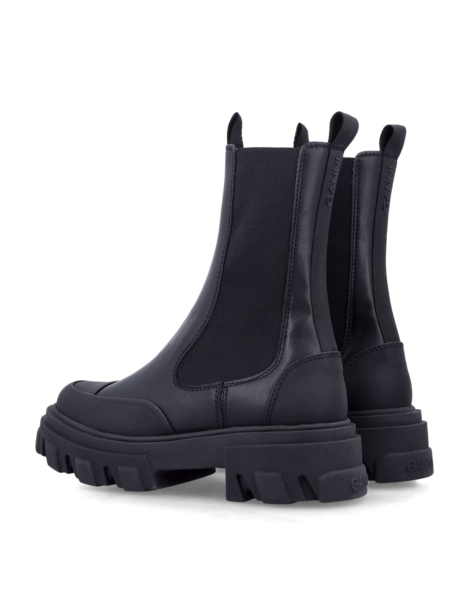 Ganni Cleated Mid Chelsea Boots In Black