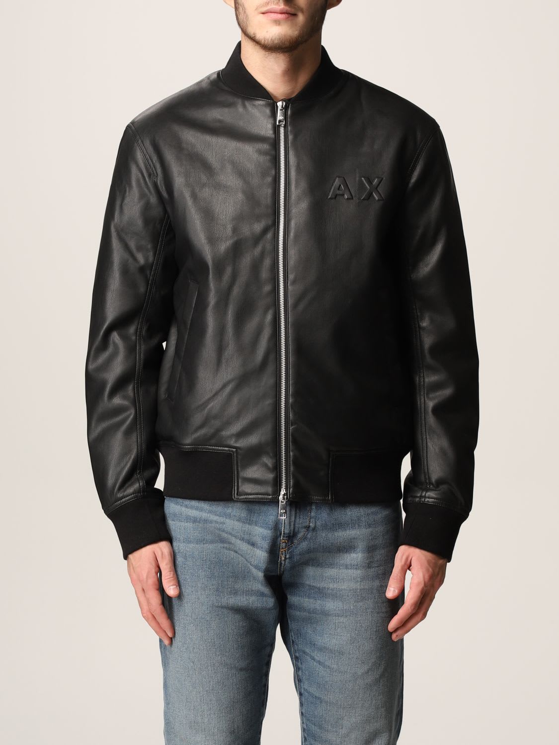 Armani Collezioni Armani Exchange Jacket Armani Exchange Biker Jacket In Synthetic Leather With Embossed Logo