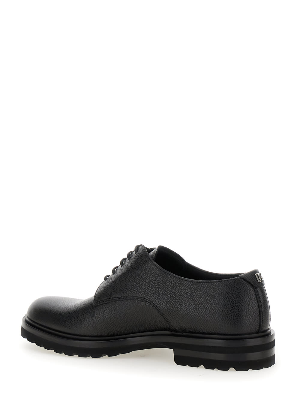 Dolce & Gabbana 'altavilla' Black Derby Lace-up Shoes With Metal Dg Logo On Heel In Black