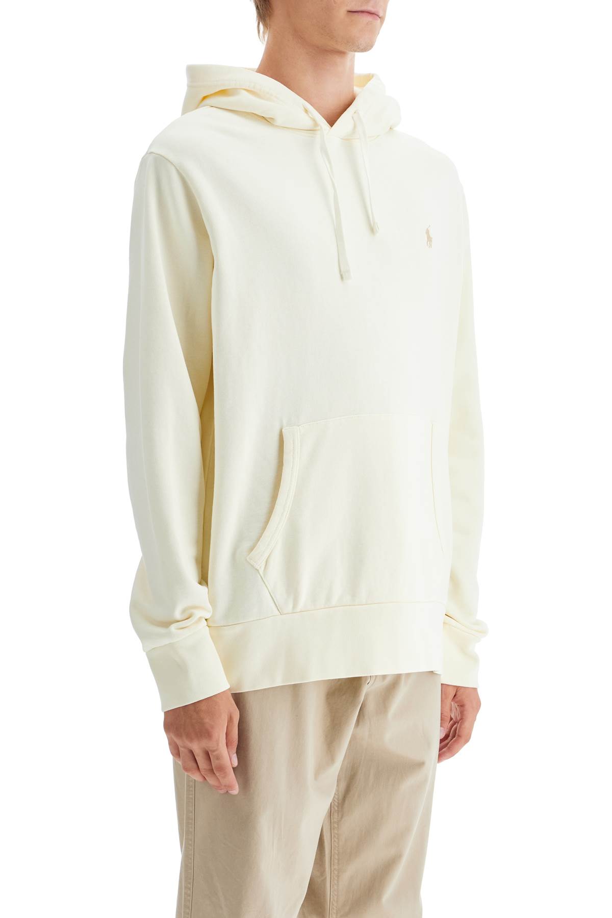 Shop Polo Ralph Lauren Hooded Sweatshirt With Embroidered Pony In Clubhouse Cream