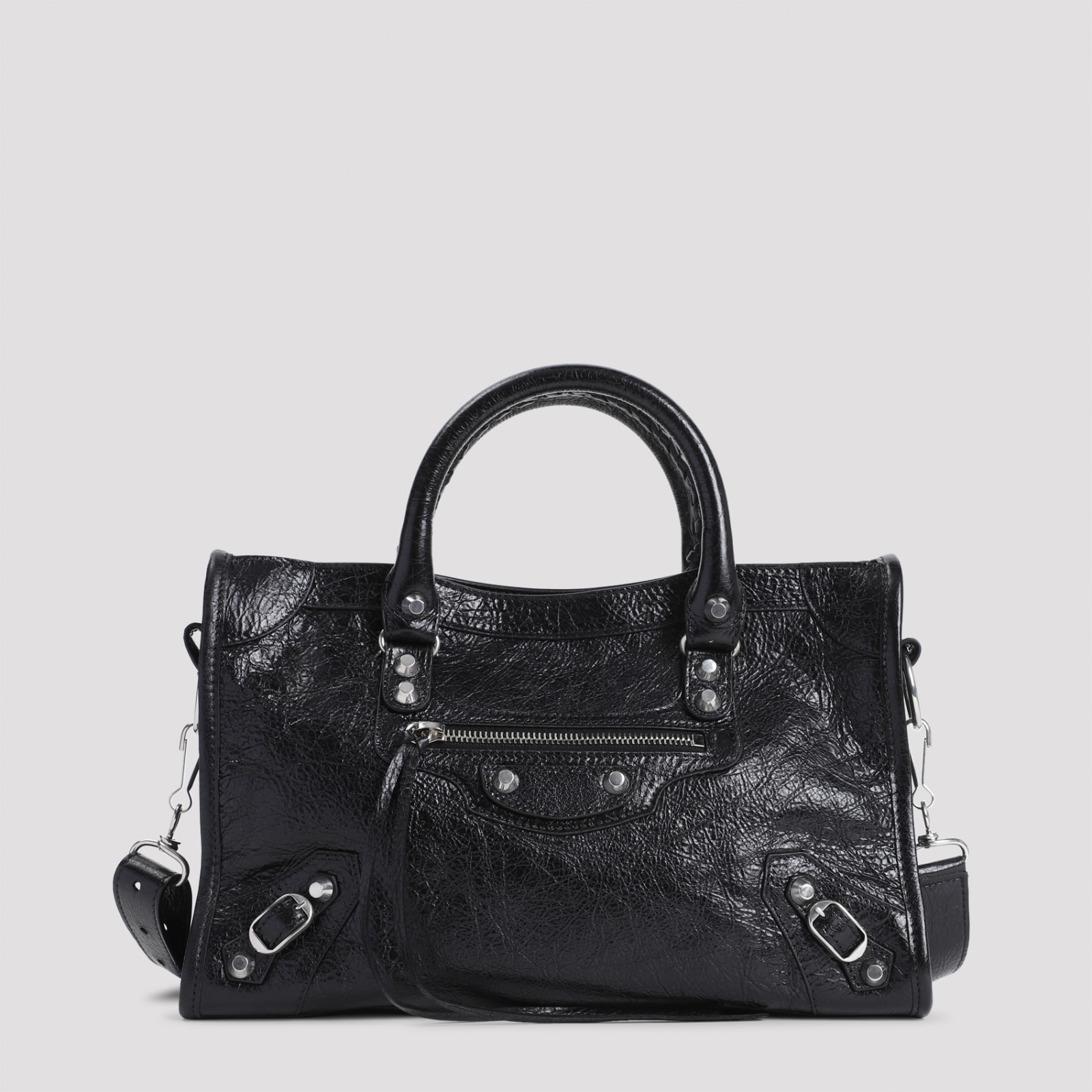 Balenciaga Le City Bag Medium In Metallised Arena Lambskin In Gray