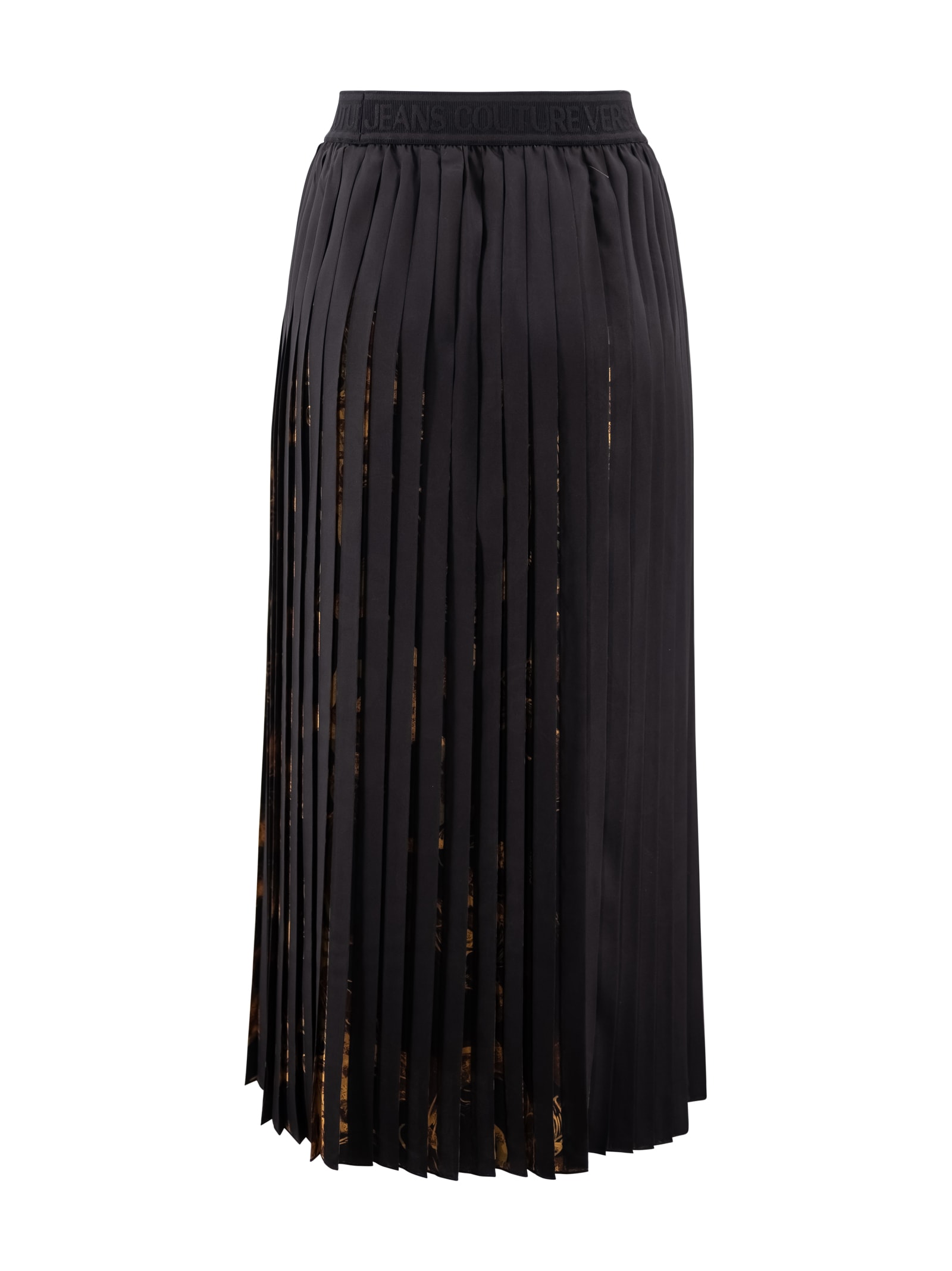 Shop Versace Jeans Couture Watercolour Couture-print Pleated Skirt In Black