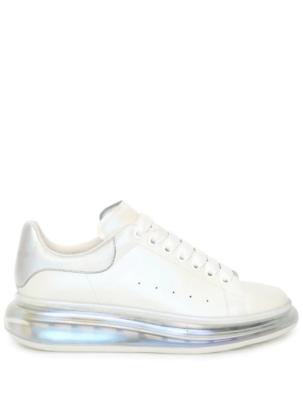 Leather Sneakers With Silver Heel