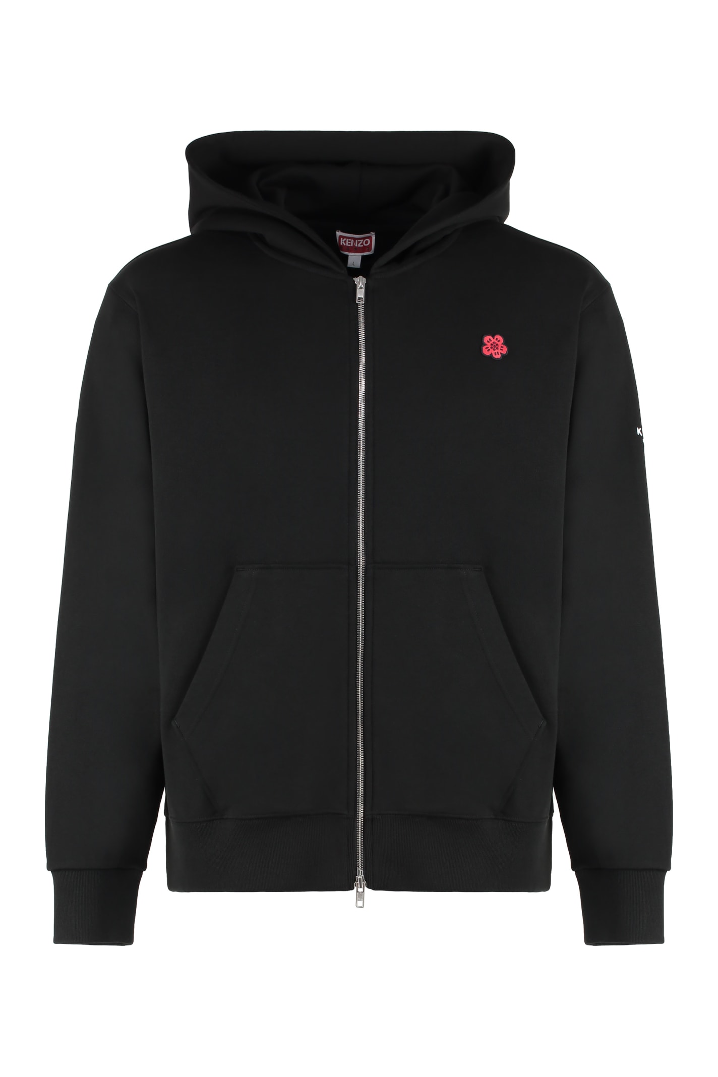 Shop Kenzo Cotton Full Zip Hoodie In Black