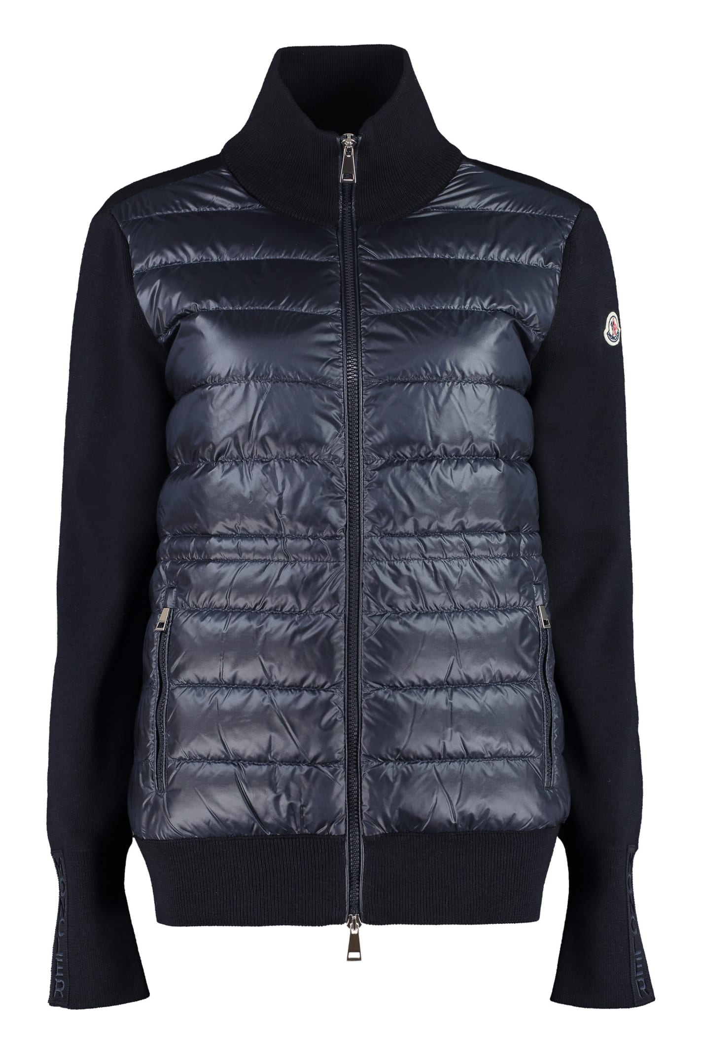Moncler Padded Front Panel Cardigan In Blue