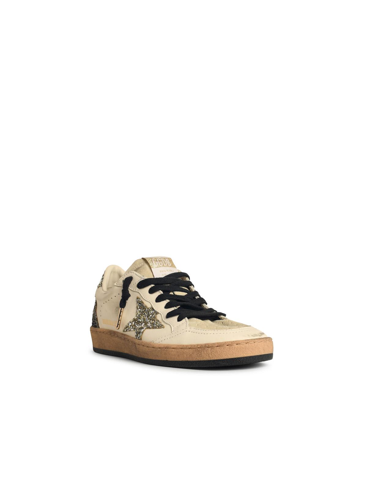 Golden Goose Ball-star White Leather Sneakers With Glitter Star And Heel In Multi