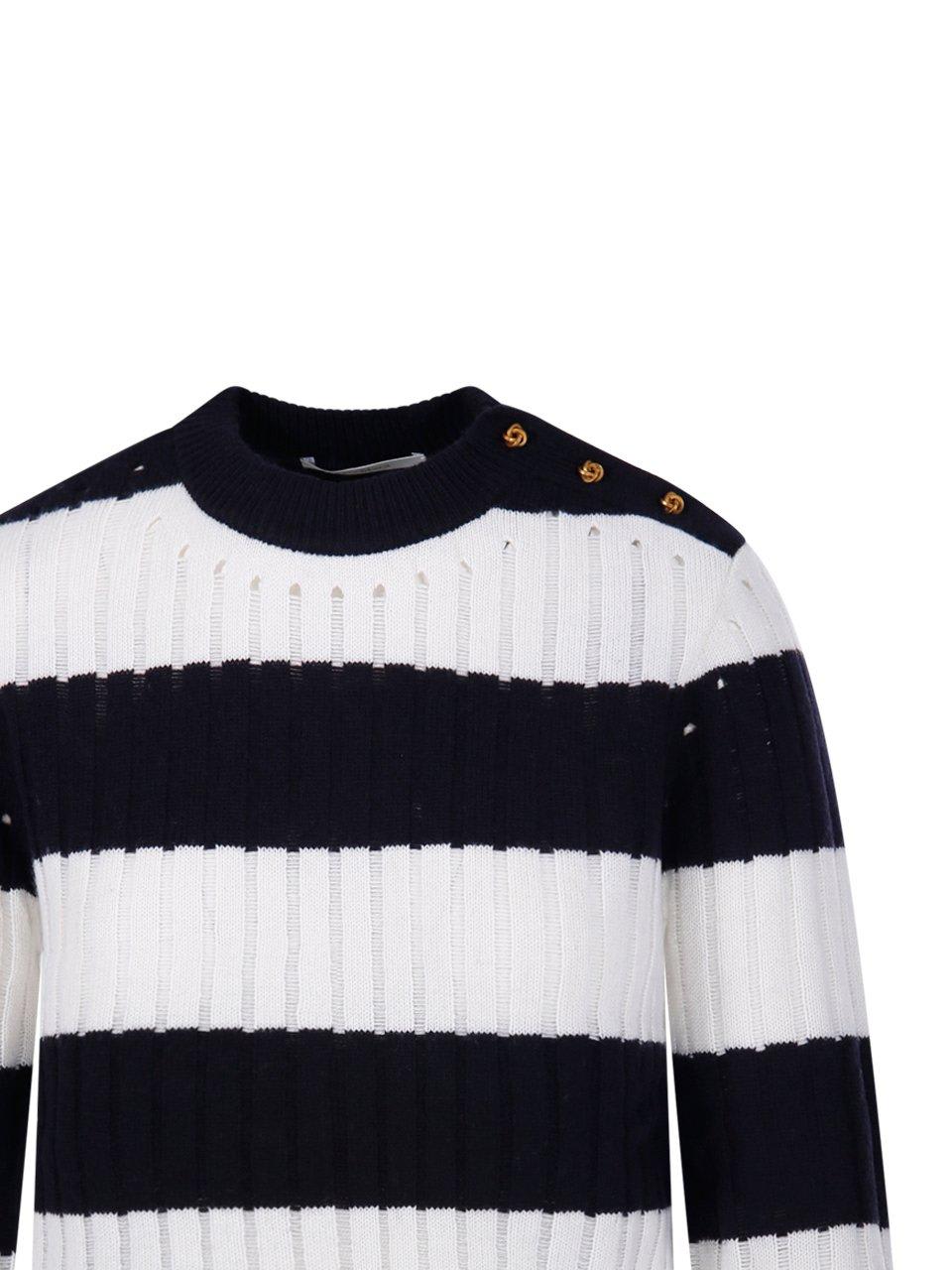 Max Mara Striped Crop Sweater In Wool And Cashmere In Panna/cacha