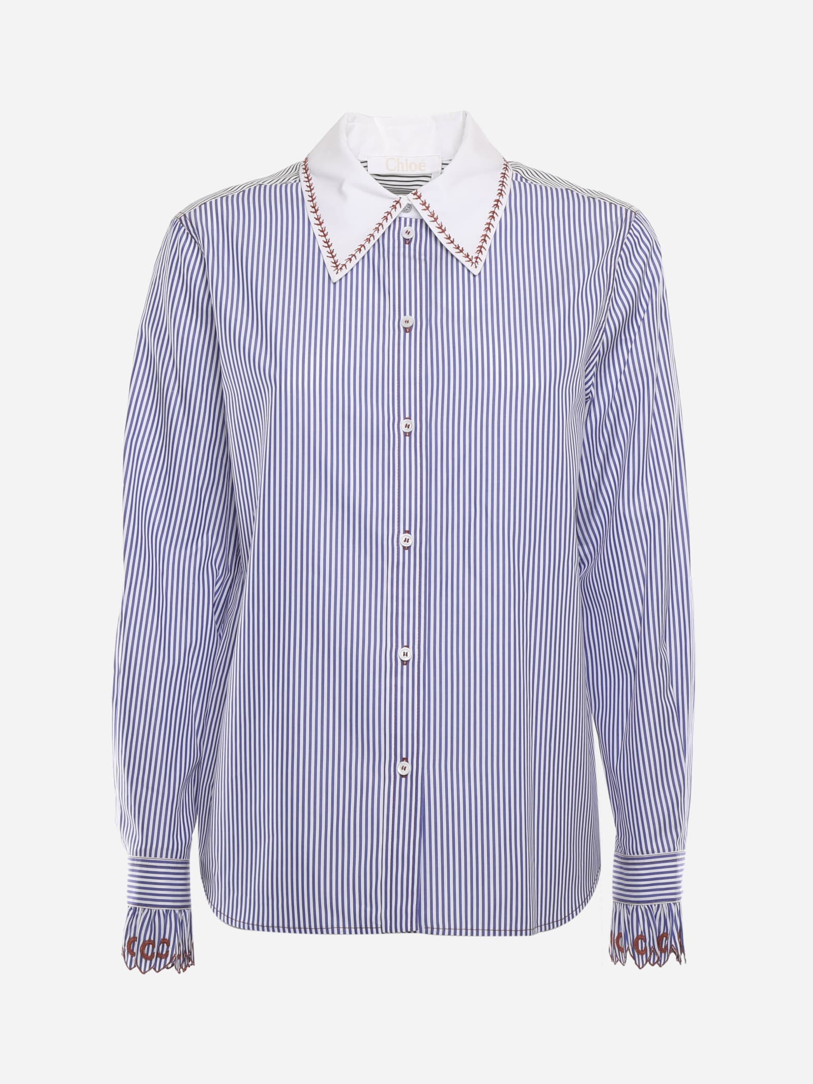 Chloé Striped Cotton Shirt With Contrasting Stitching
