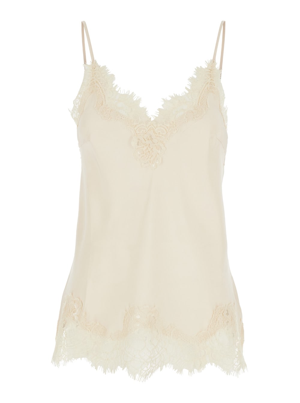 coco White Camie Top With Tonal Lace Trim In Silk Woman