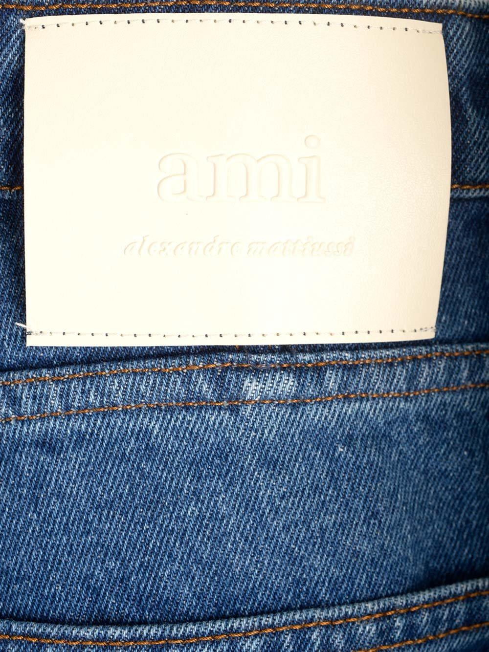 Shop Ami Alexandre Mattiussi Logo Patch Straight-leg Jeans In Bleu Used