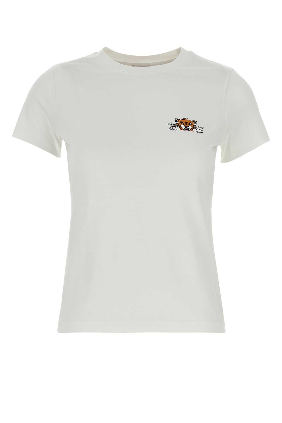 Kenzo Happy Tiger Print T-shirt In Offwhite