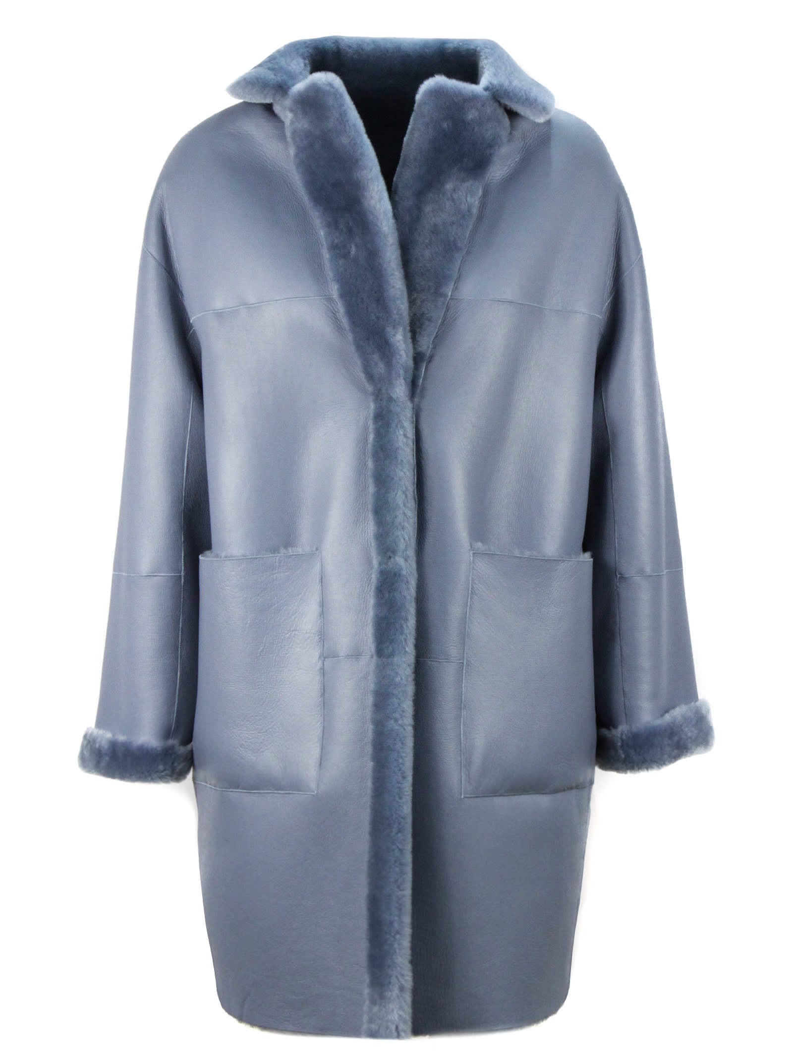 Blancha Blue Leather Sheepskin Coat