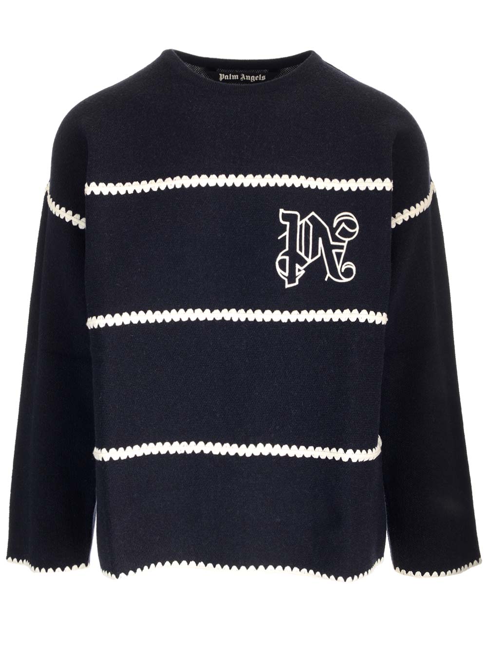 Shop Palm Angels Striped Sweater With Monogram In Blue
