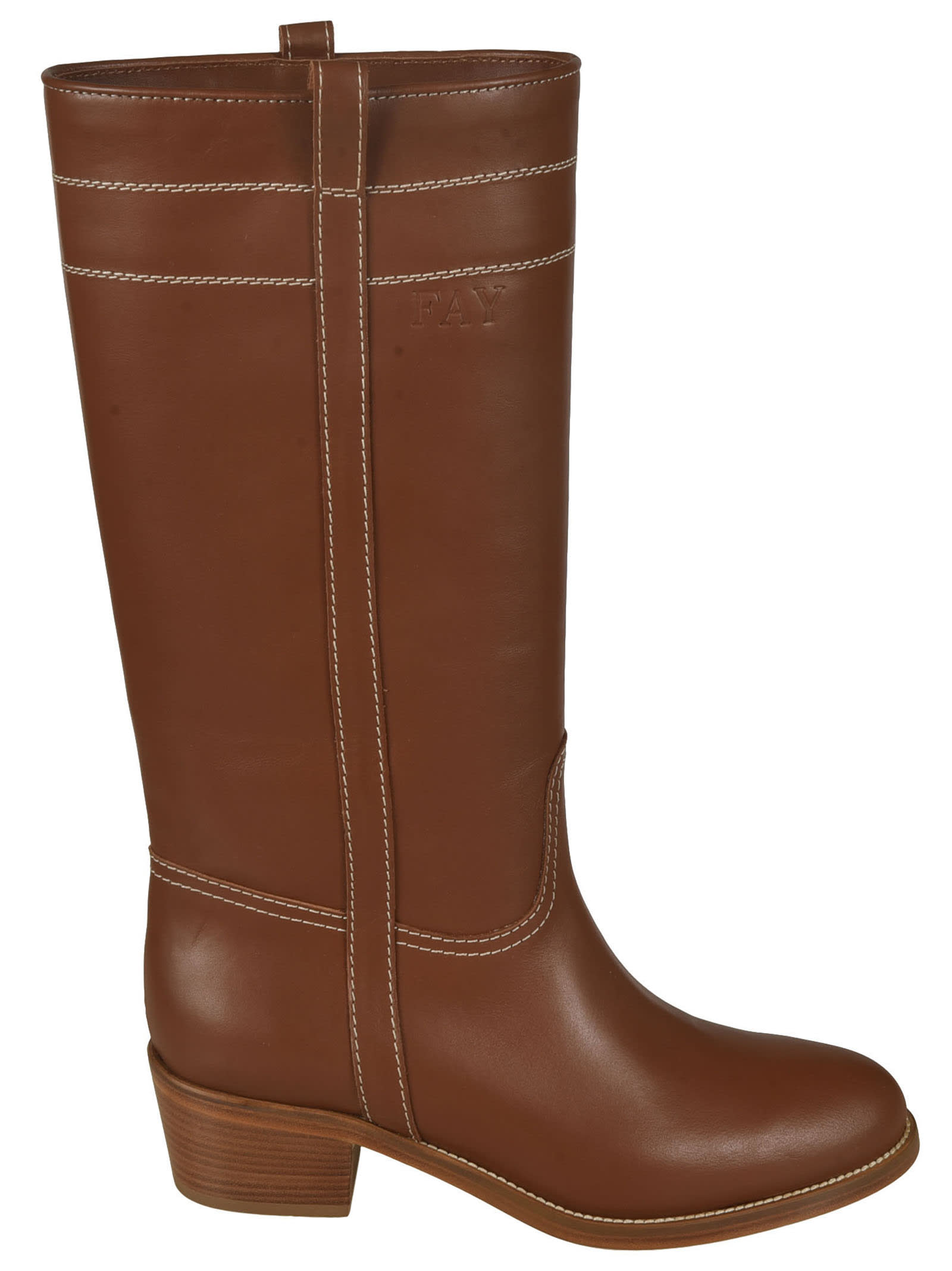Shop Fay Stitched Fitted Boots In Brown