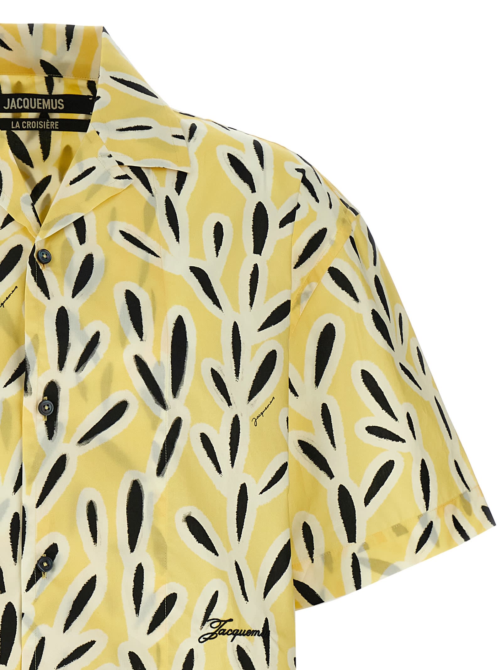 Jacquemus Yellow Cotton Jean Shirt With Playful Leaf Pattern