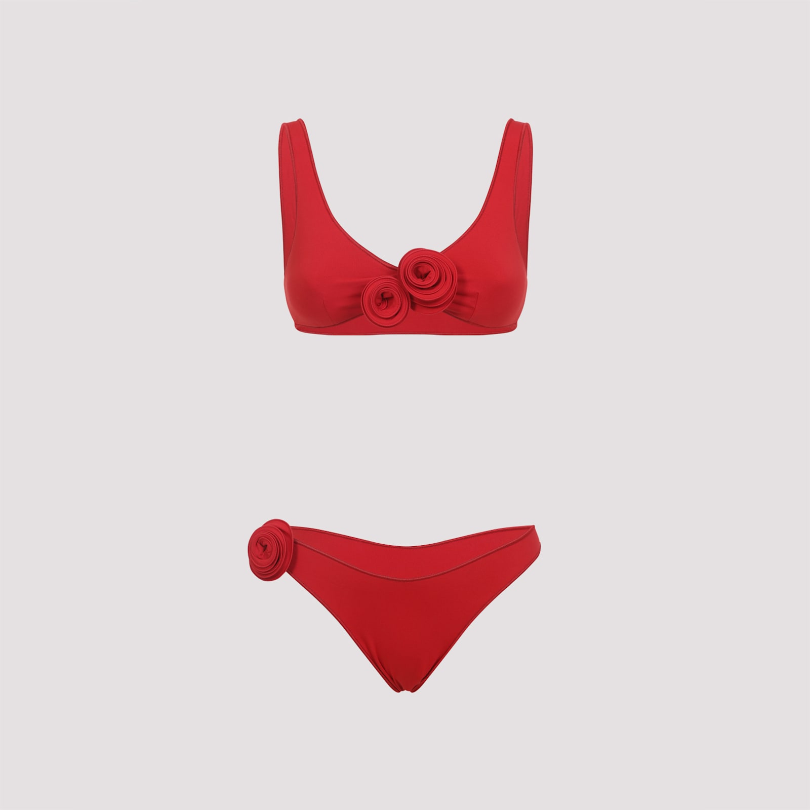 La Reveche Nuha Floral-applique Bikini In Red