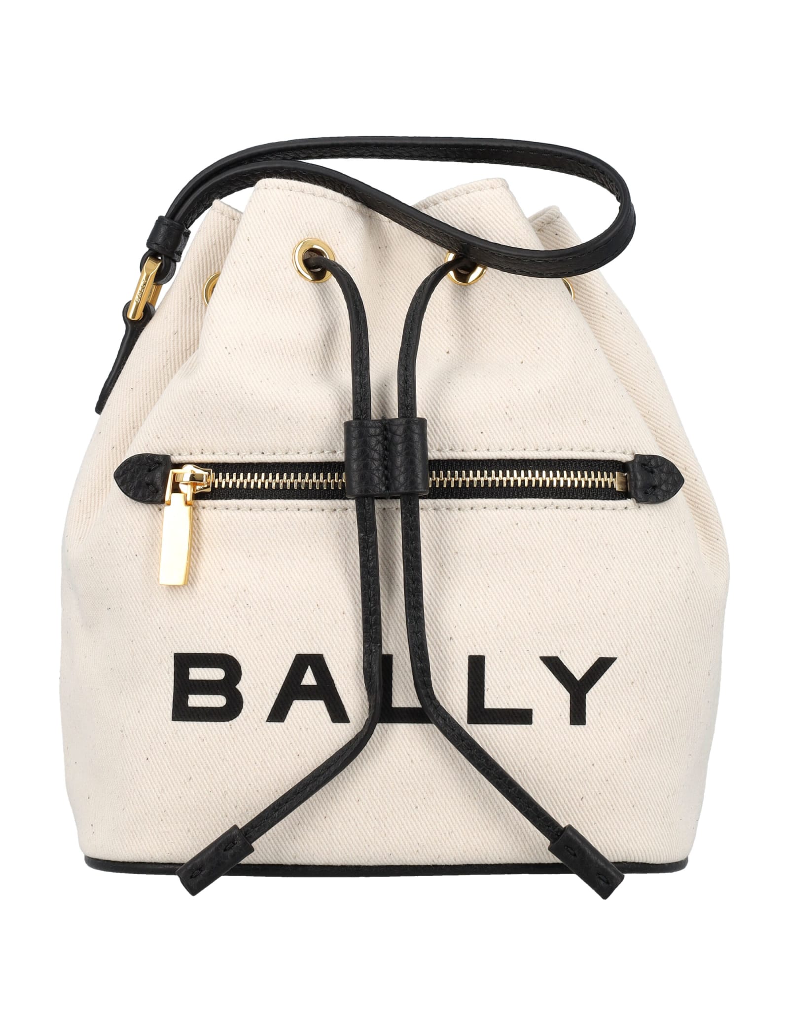 Shop Bally Bar Minibucket Bag In Natural/black+oro