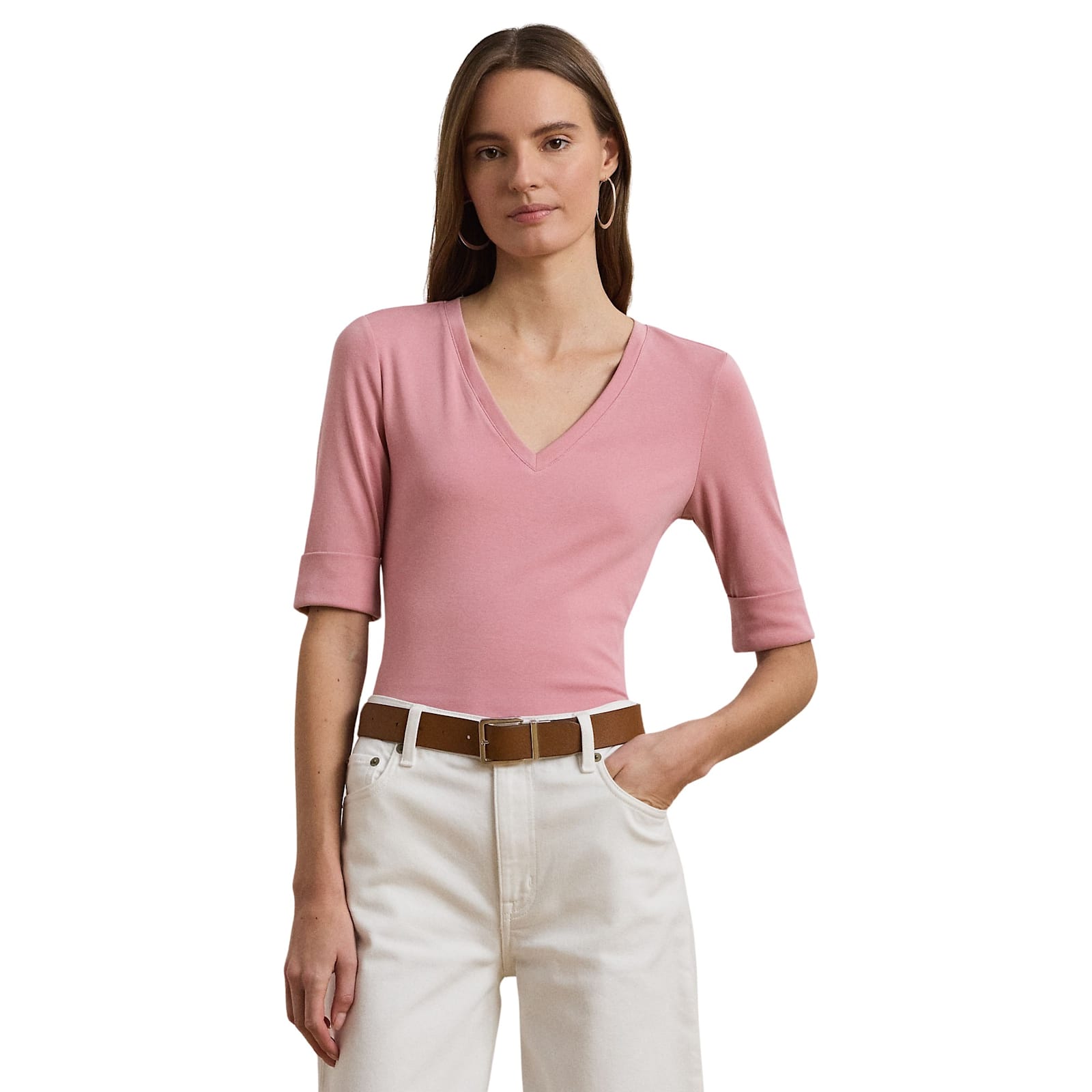 Ralph Lauren V Judy Elbow Sleeve Knit In Pink