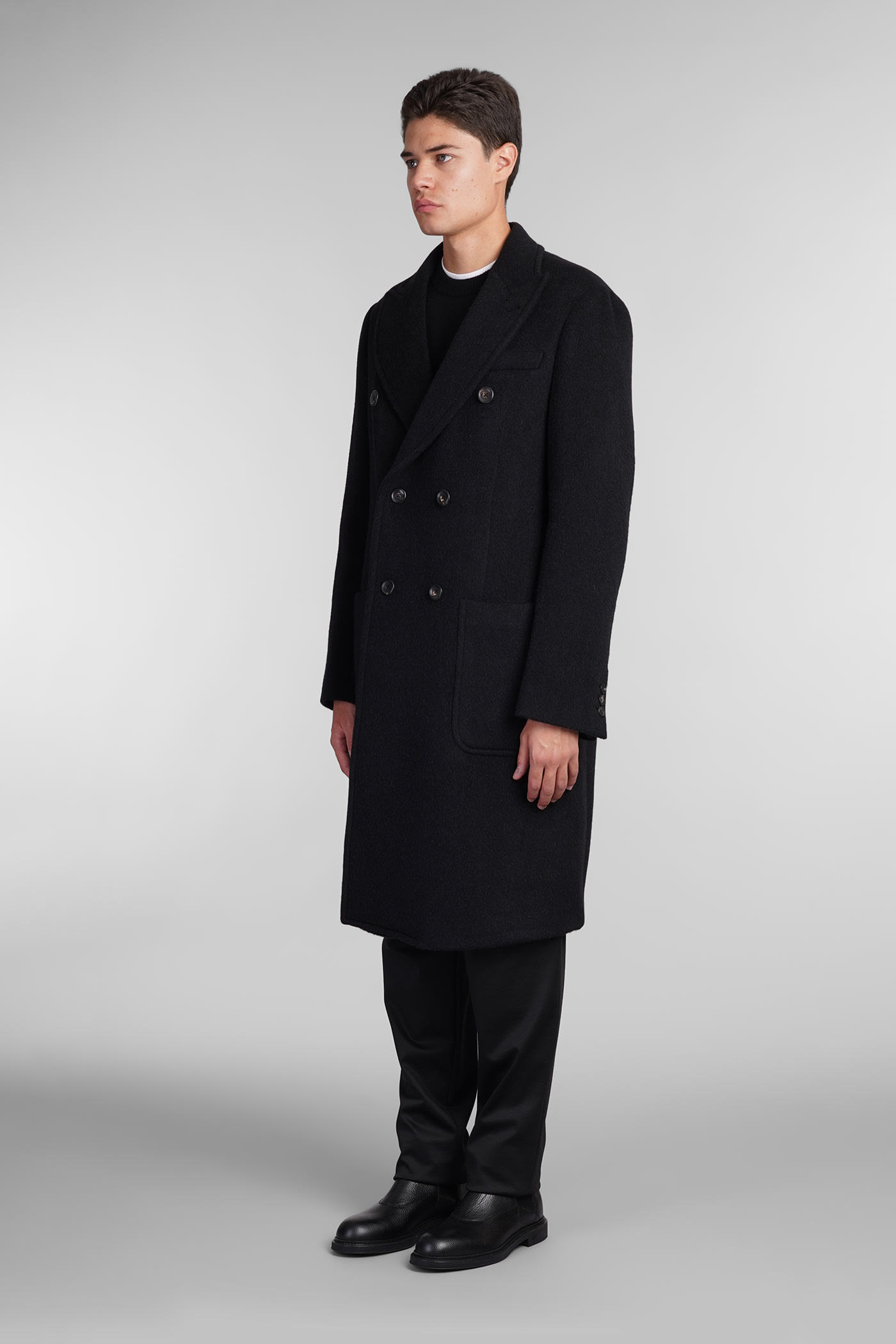 Shop Emporio Armani Coat In Black Wool