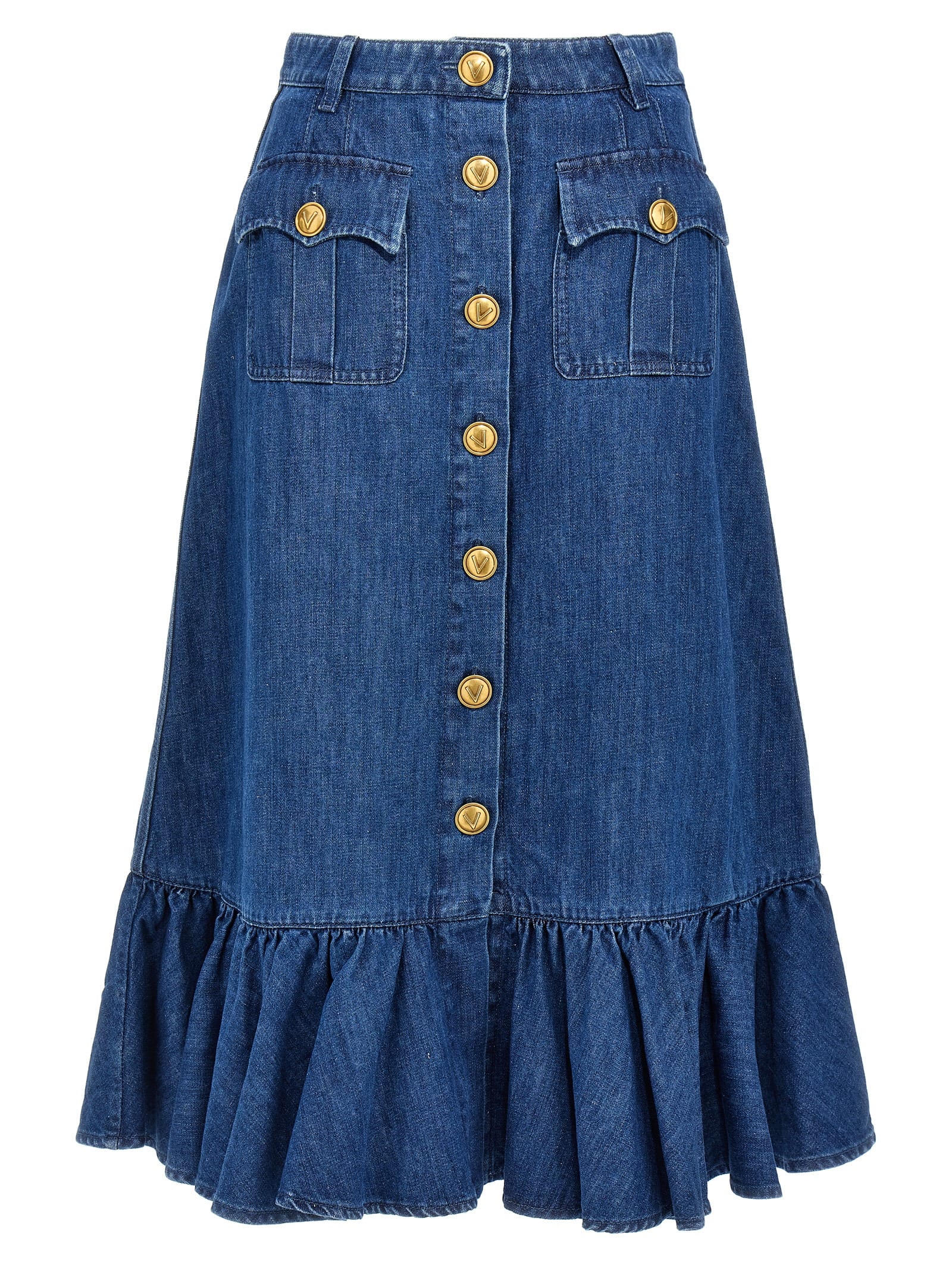 Shop Valentino Garavani Denim Skirt In Blue