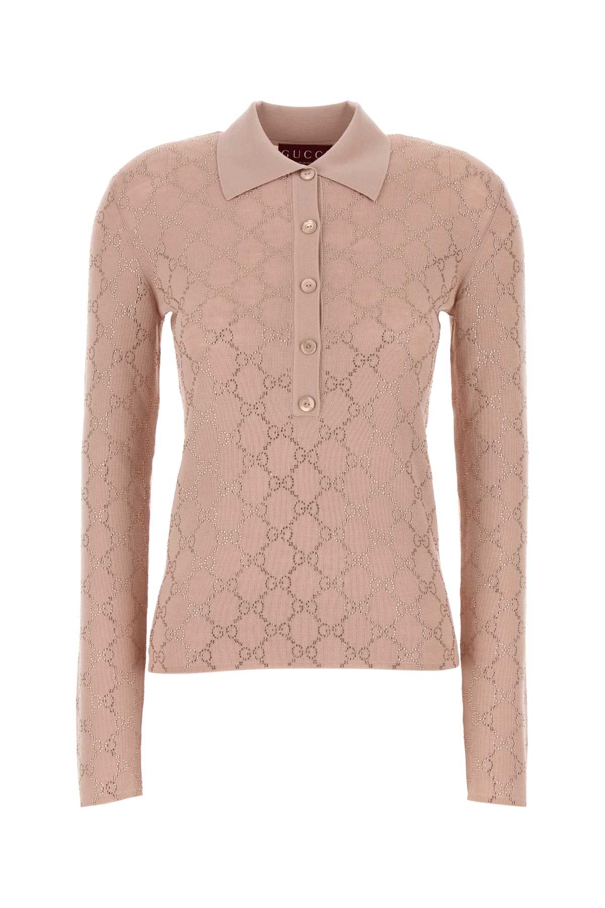 Shop Gucci Antiqued Pink Wool Polo Shirt In Nudemix