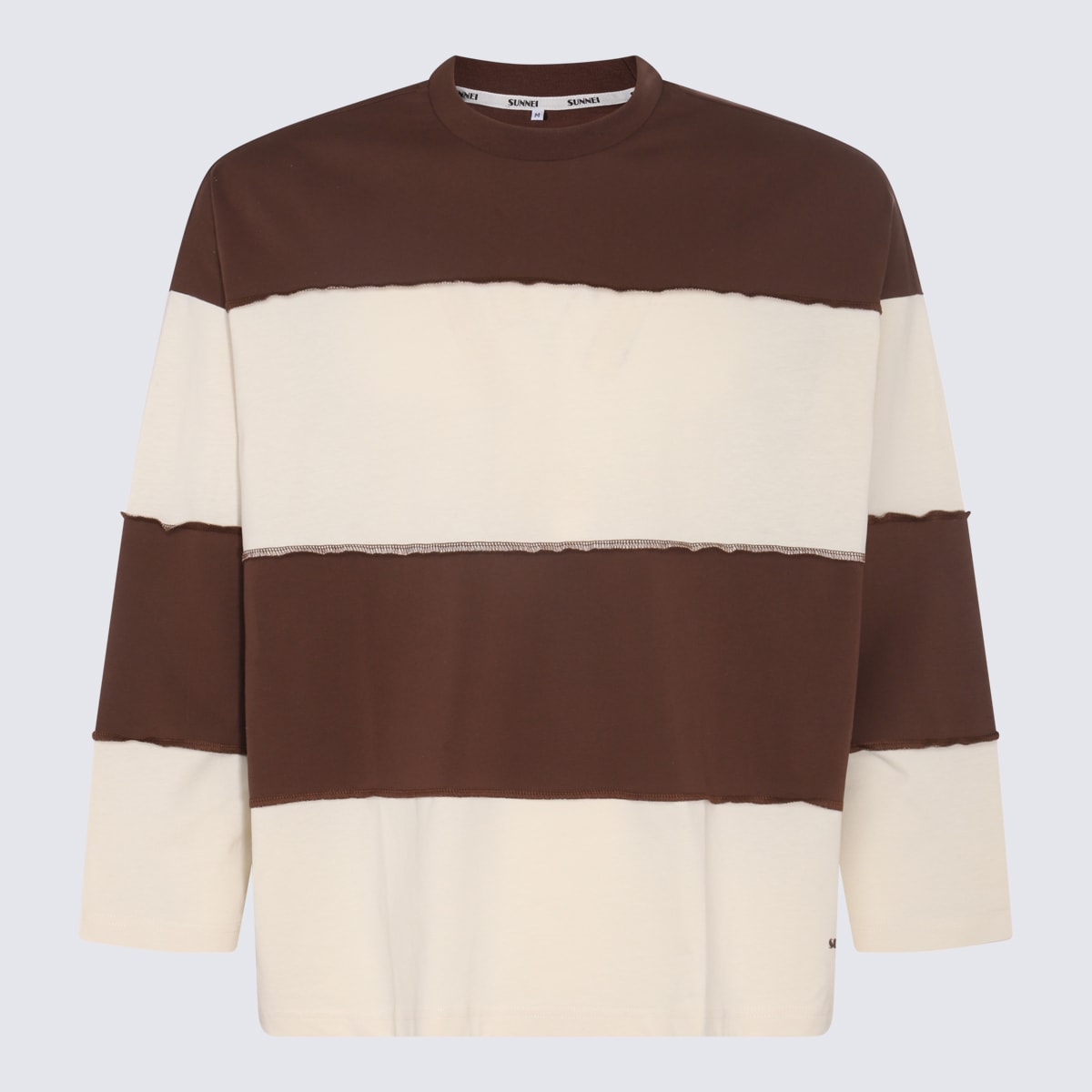 Shop Sunnei Cream And Brown Cotton T-shirt In Brown/light Beige
