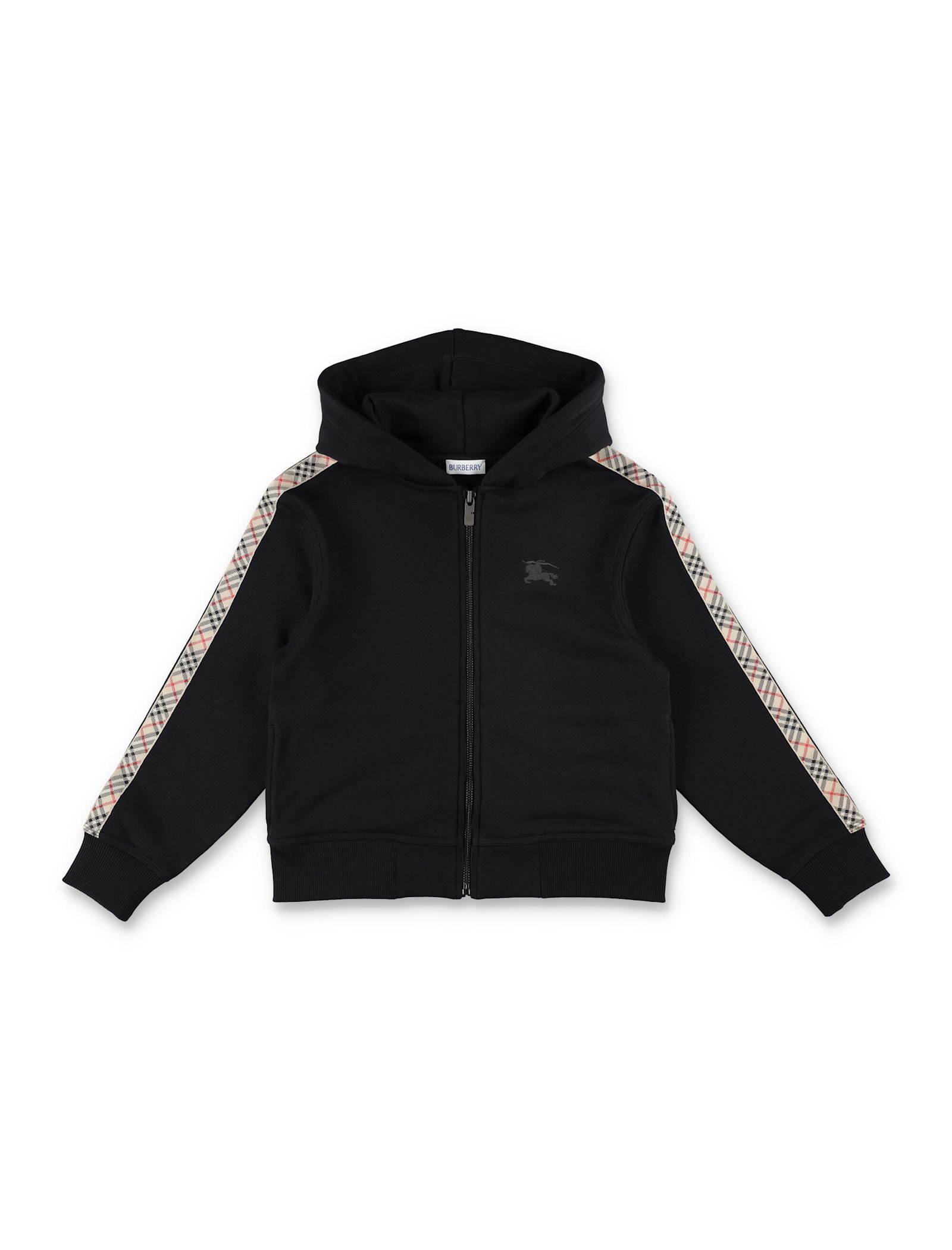 Burberry Kid - Check Trim Zip Hoodie In Black
