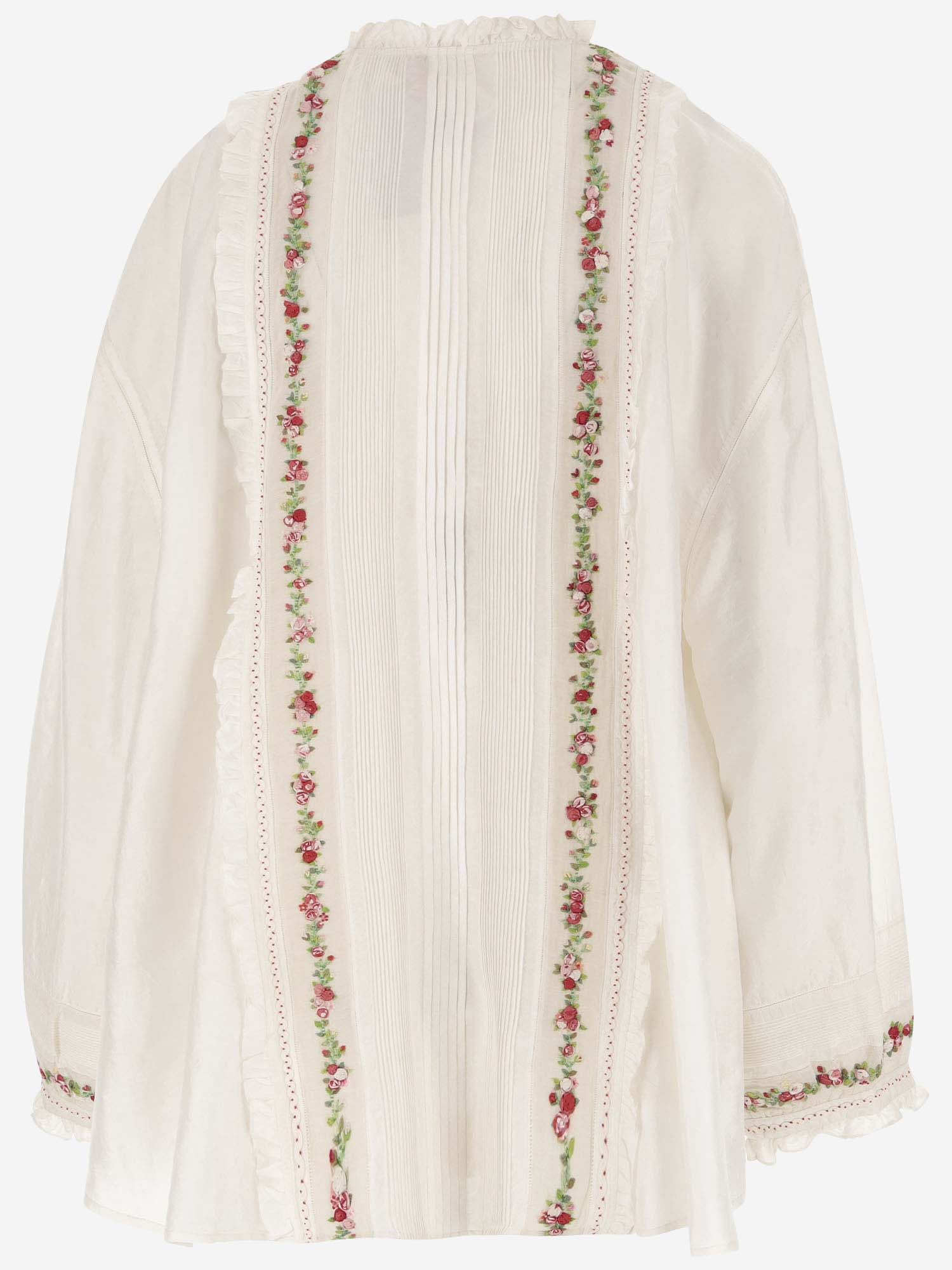 Shop Péro Silk Shirt With Floral Embroidery In Red