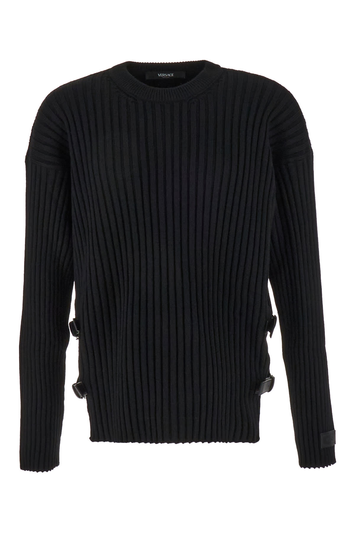 Shop Versace Black Wool Oversize Sweater In 1b000