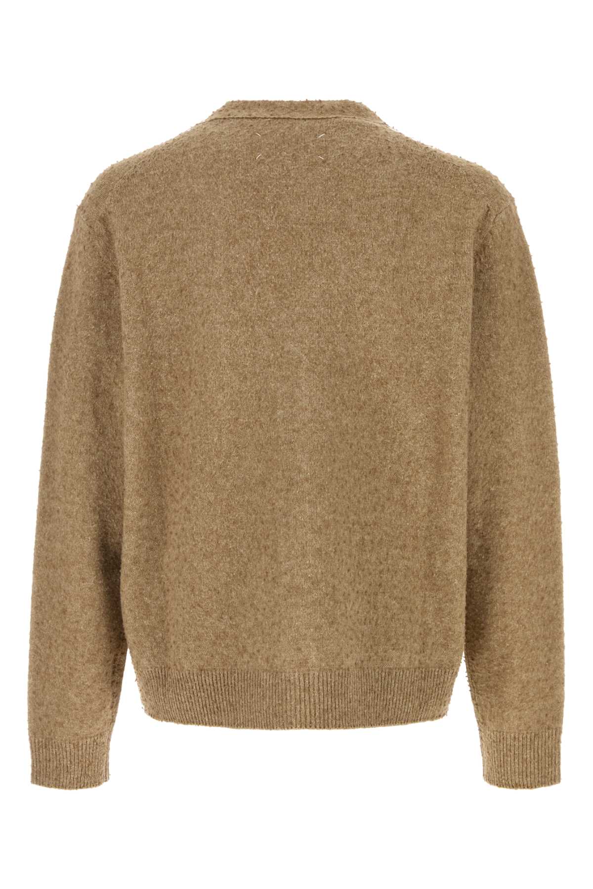 Maison Margiela Melange Cappuccino Wool Blend Cardigan In Walnut