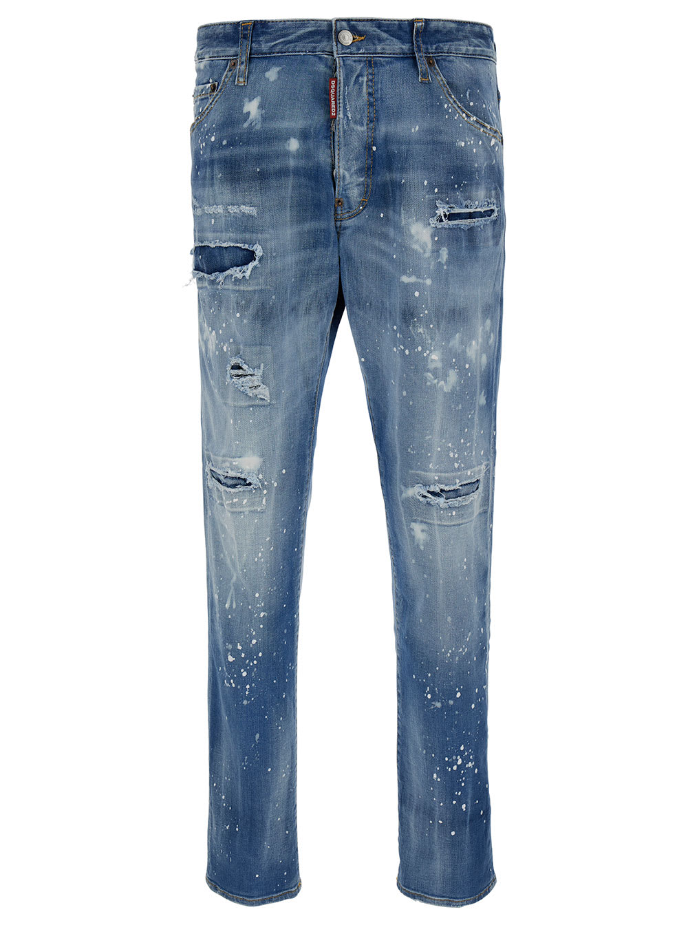 Shop Dsquared2 Cool Guy Light Blue Five-pocket Jeans With Rips And Paint Stains In Stretch Cotton Denim Man