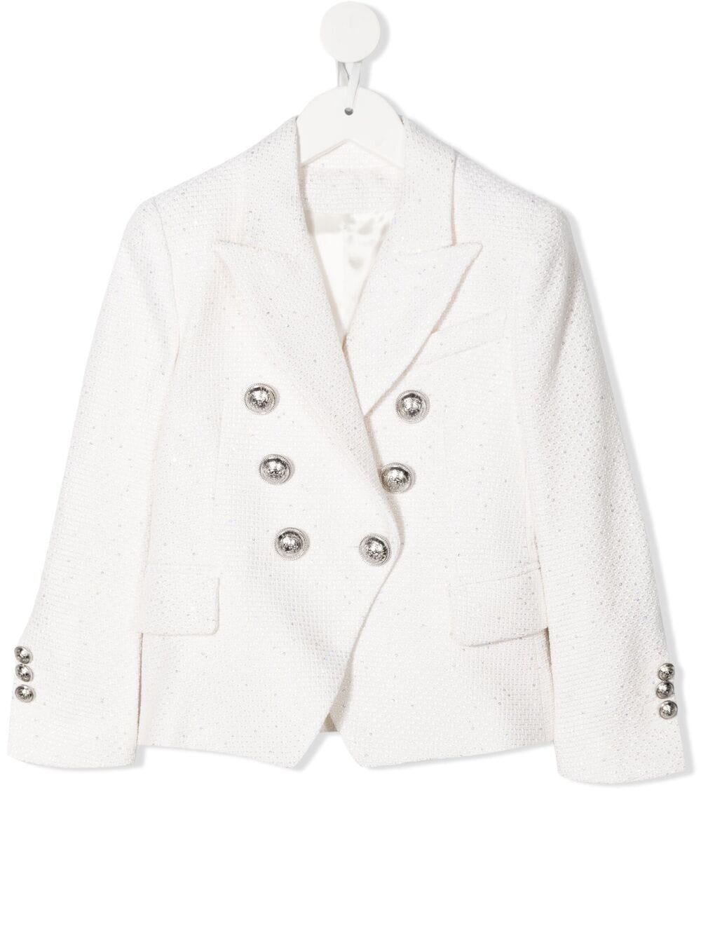 Balmain Kid Double-breasted White Blazer With Silver Buttons
