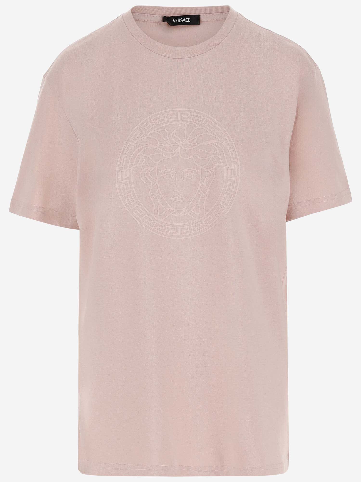 Versace Cotton Jersey T-shirt With Medusa In Pink