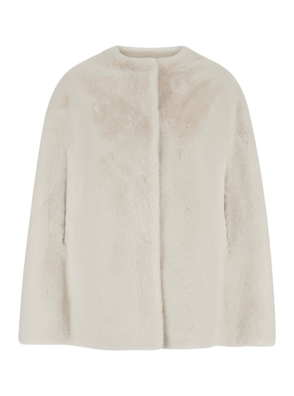 White Crewneck Sleeveless Cape In Ecofur Woman