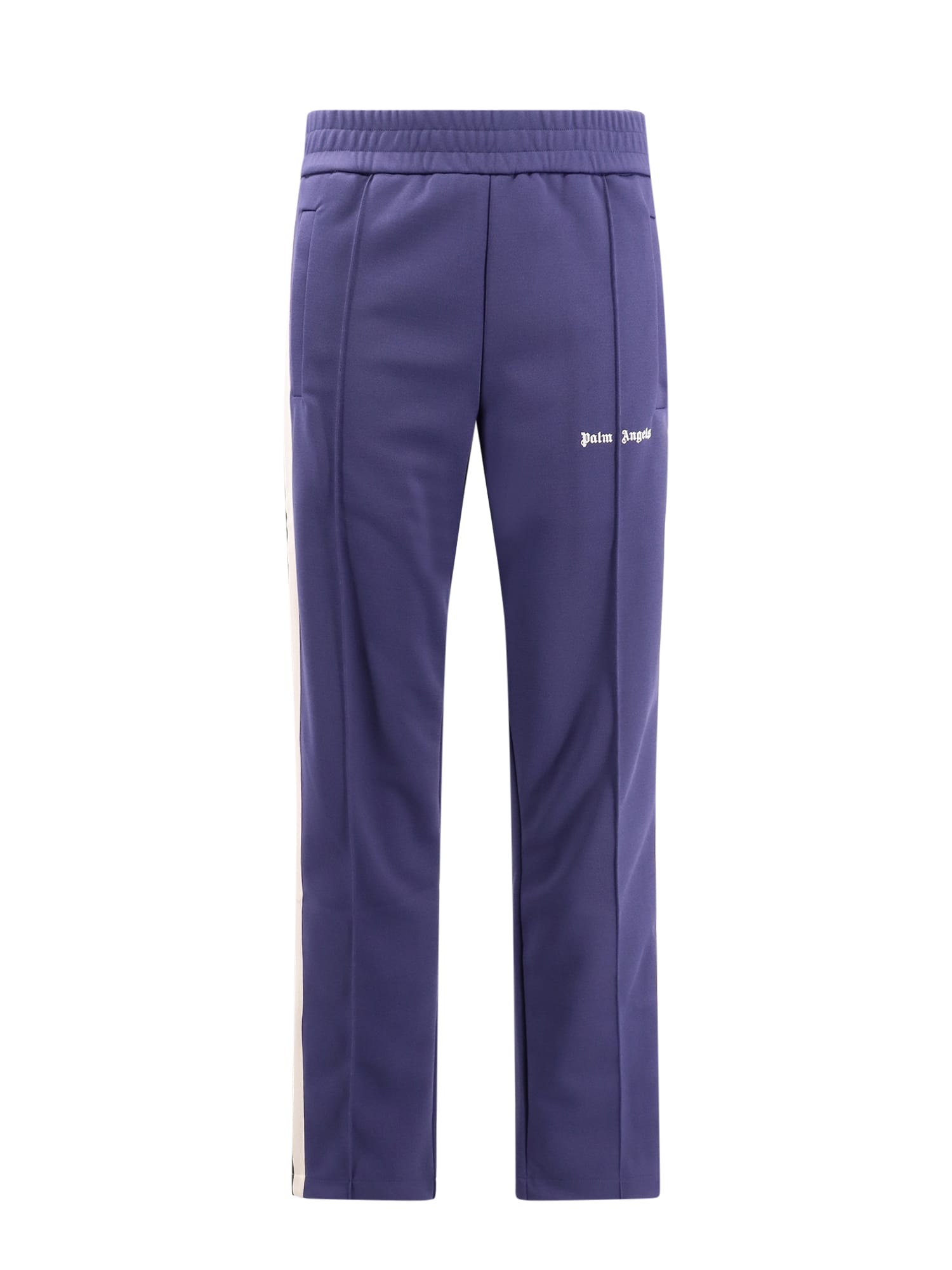 Palm Angels Blue High Waist Pants With Logo Lettering On The Front In Navy