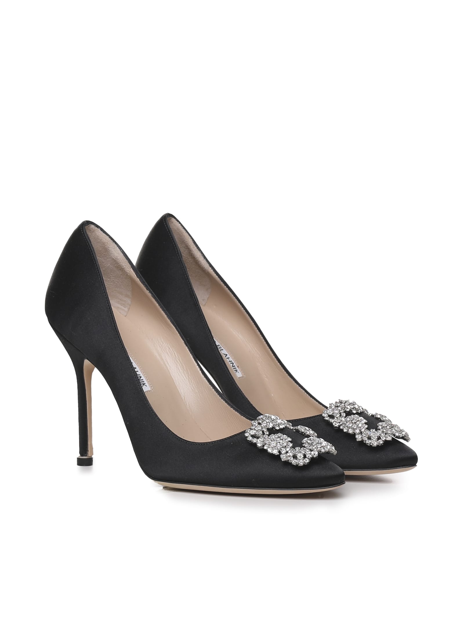 Shop Manolo Blahnik Satin Hangisi D Llet Ith Jewel Buckle In Black