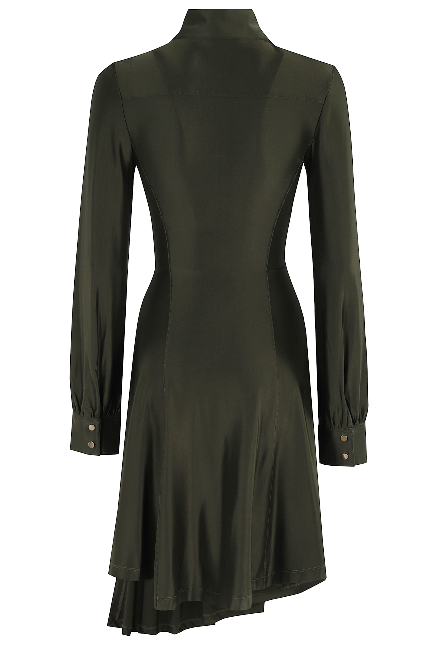 Rabanne Ruched Button Long-sleeve Mini Shirtdress In Green