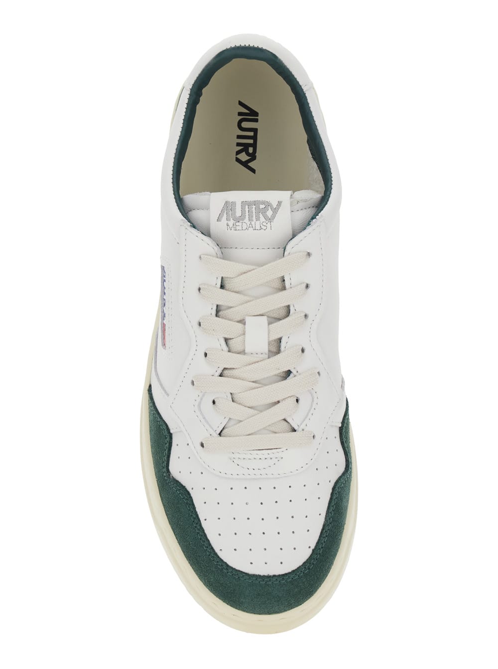 Autry Medalist Low White Leather And Suede Bottle Sneakers In Green