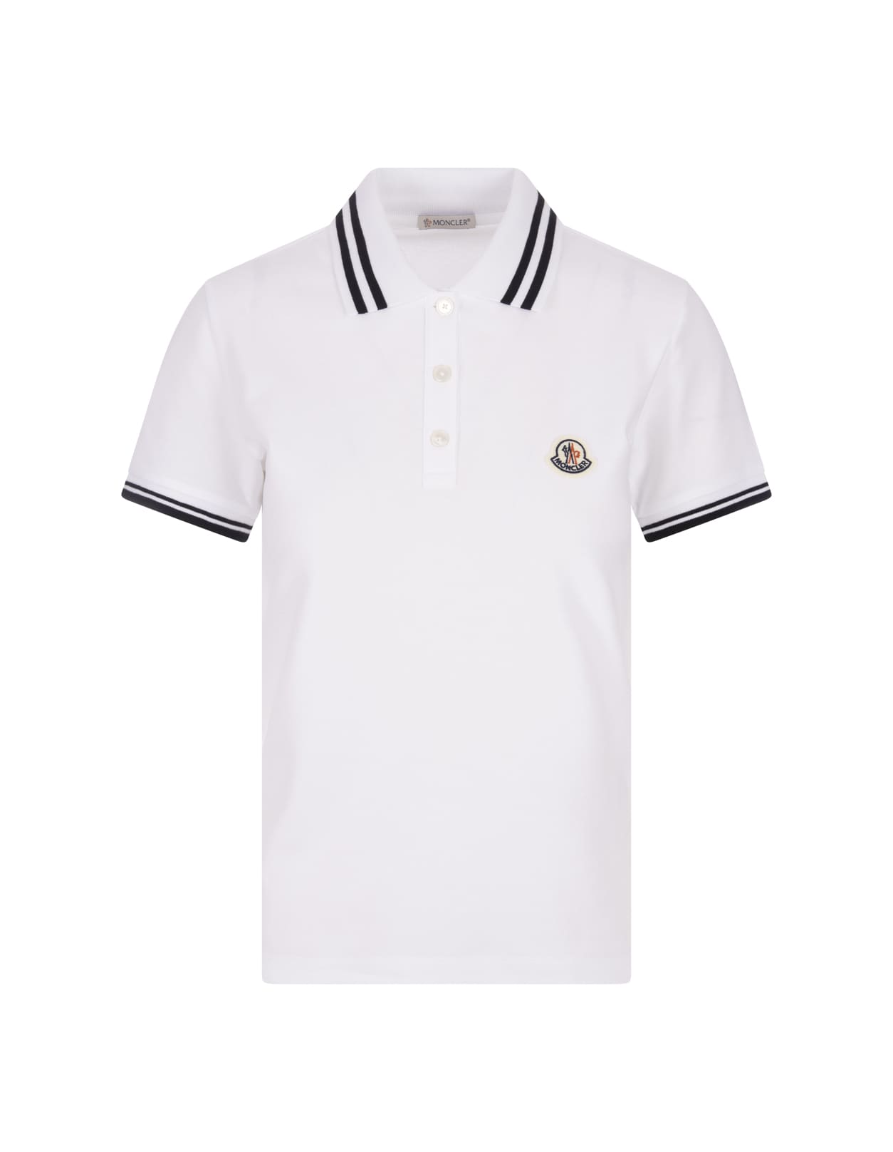 Moncler White Polo Shirt With Stripes And Logo