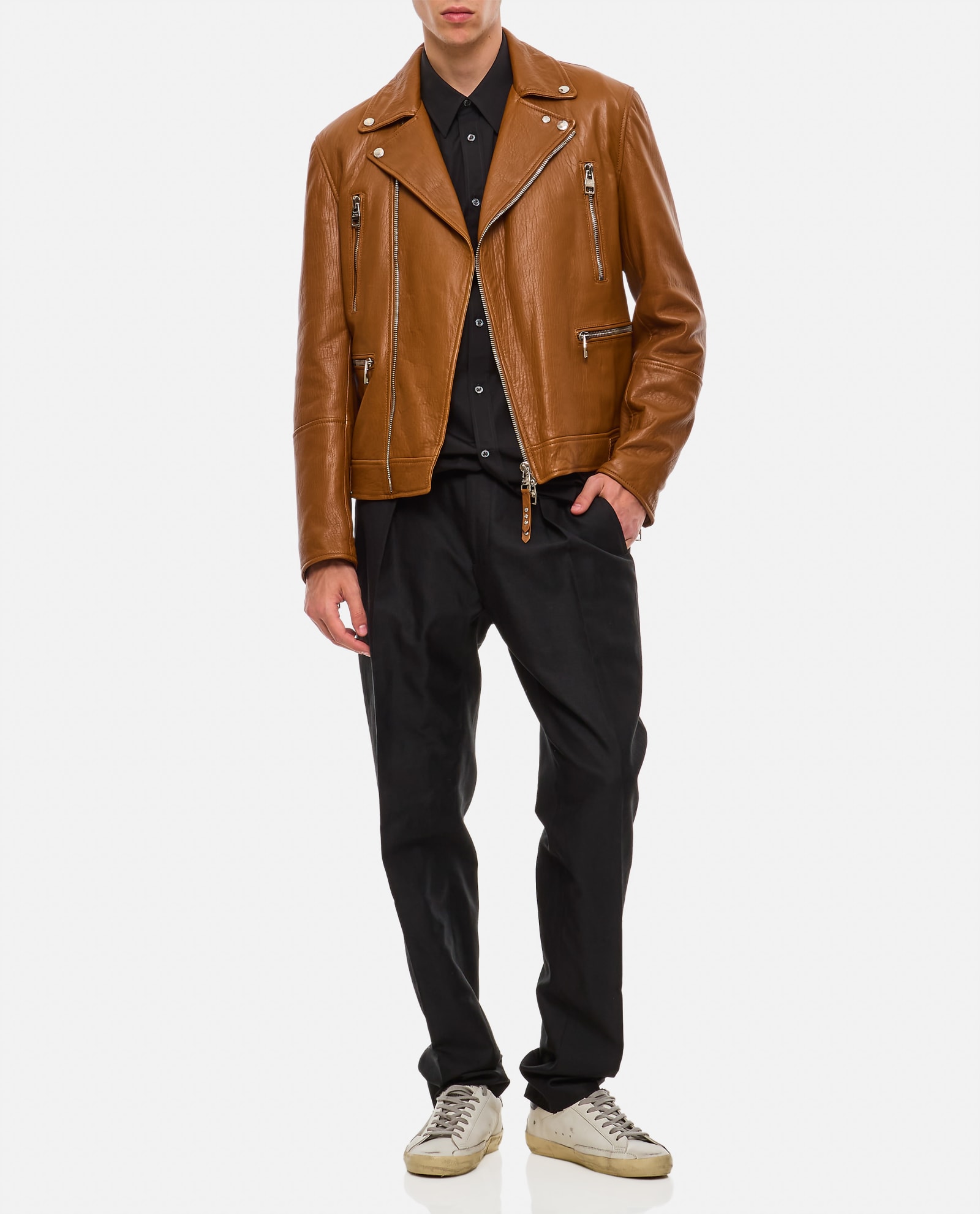 Shop Alexander Mcqueen Leather Jacket In Brown