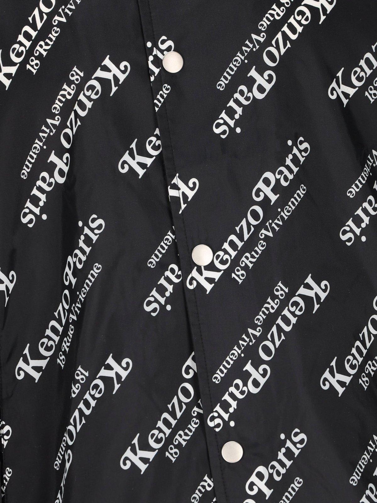 Shop Kenzo All-over Logo Printed Windbreaker Jacket In Black