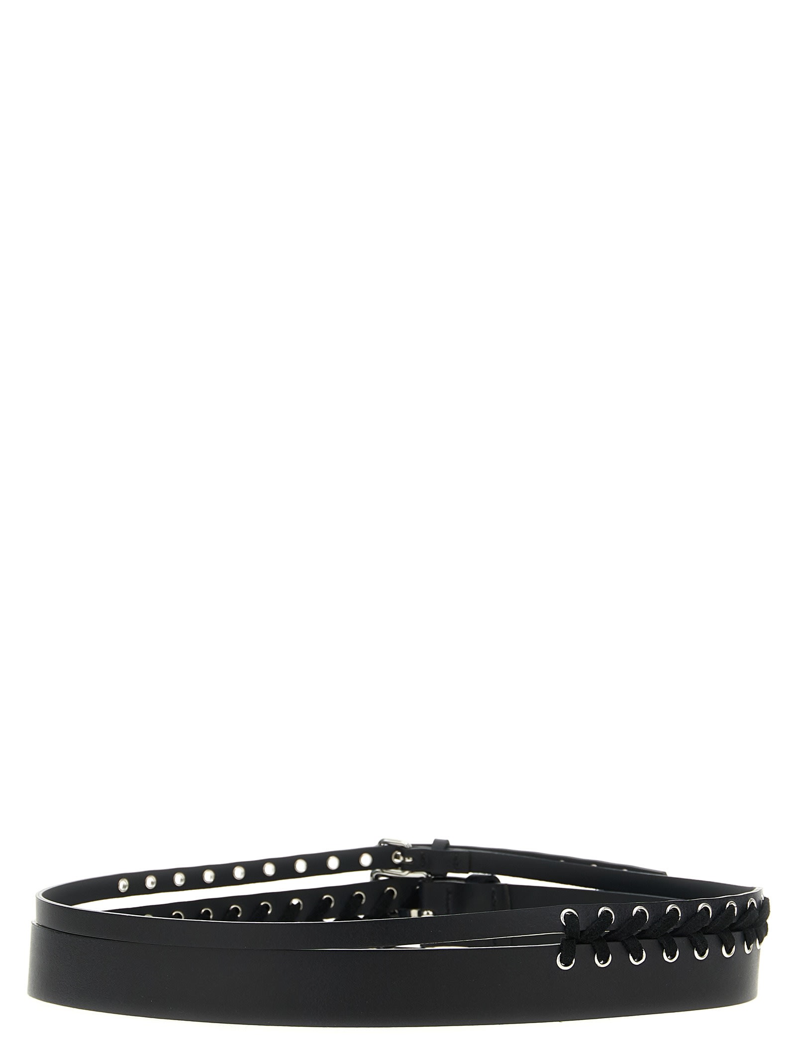 Pinko Ceinture En Cuir Effet Double De 4 Cm Avec Détail De Laçage In Black