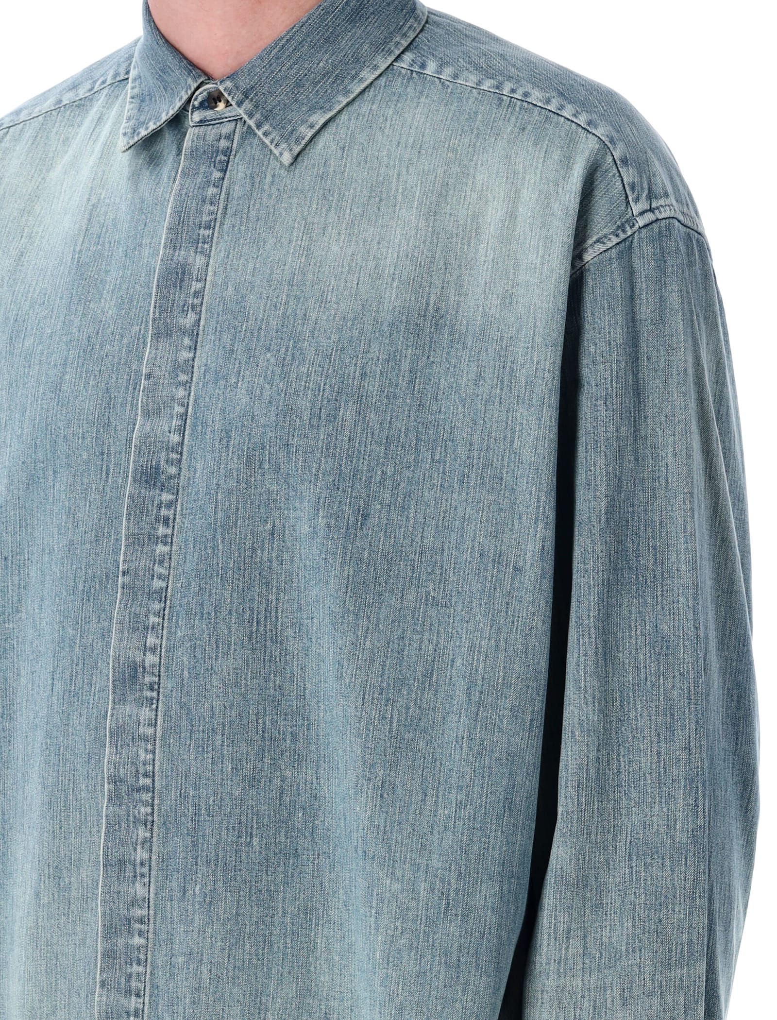 Fear Of God Light Blue Shirt With Faded Denim Effect In Blue