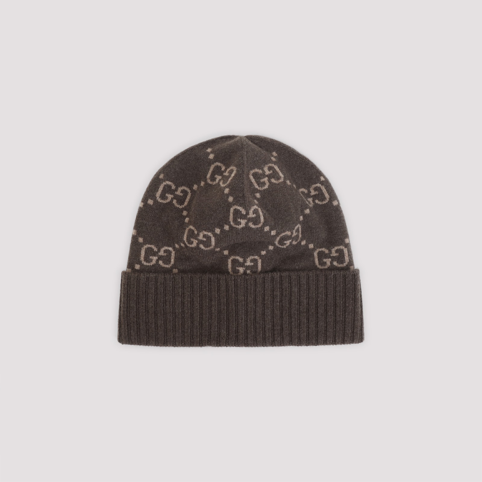 Gucci Cashmere Beanie With Gg Monogram Design In Brown