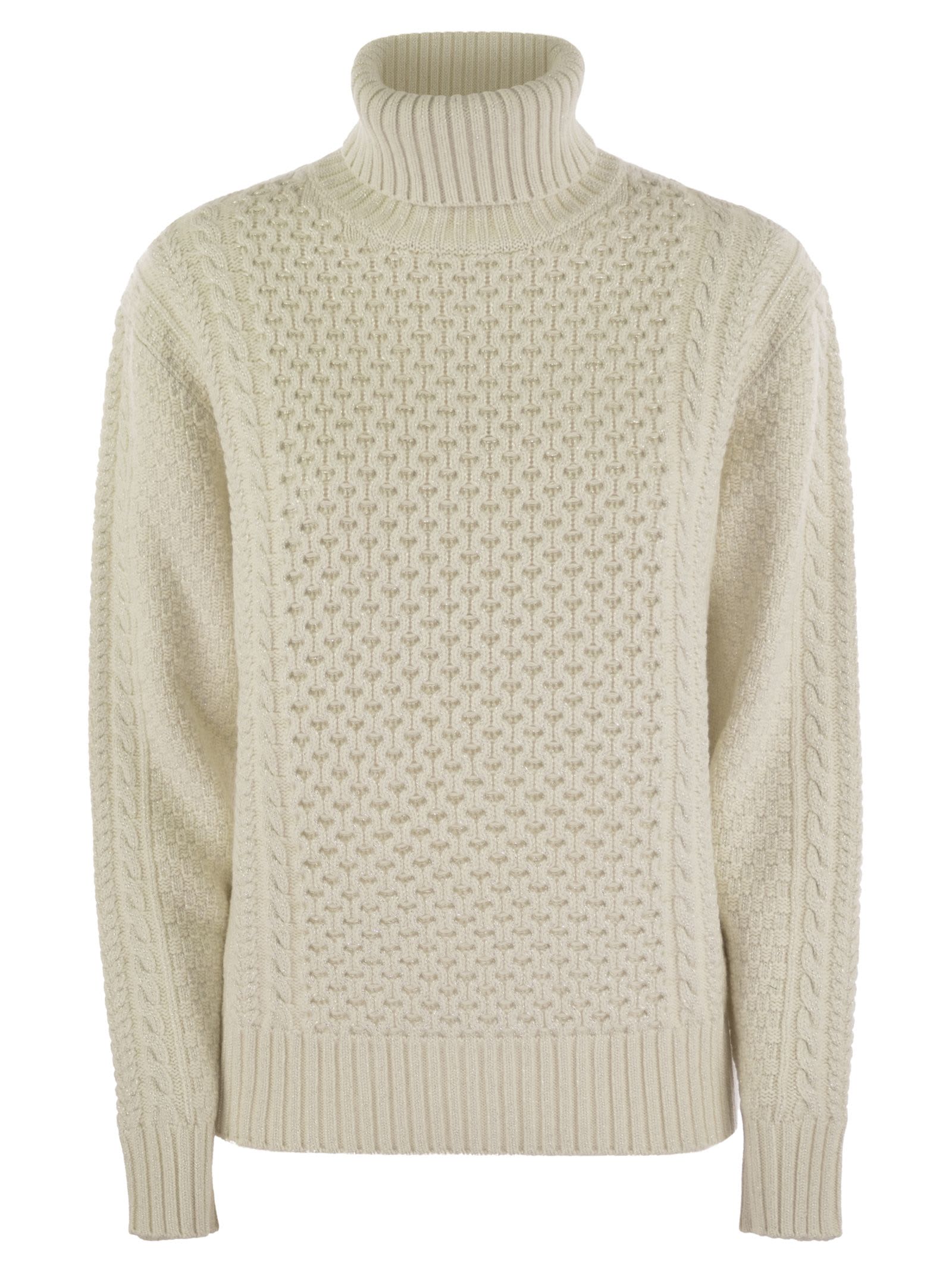 Fabiana Filippi Women's Turtleneck Jumper With Special Workmanship Sweater In White