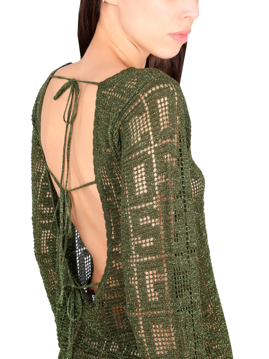 Gcds Monogram Macrame Dress In Military Green
