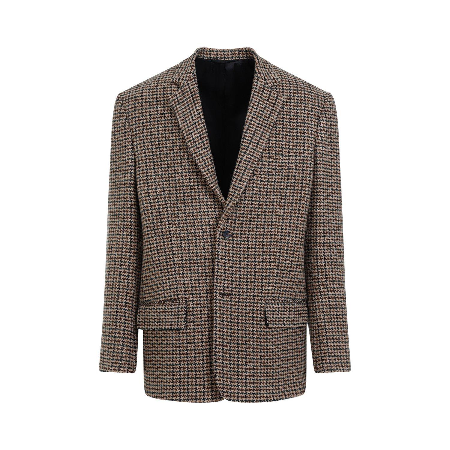 Shop Balenciaga Houndstooth Button-up Jacket In Beige/brown