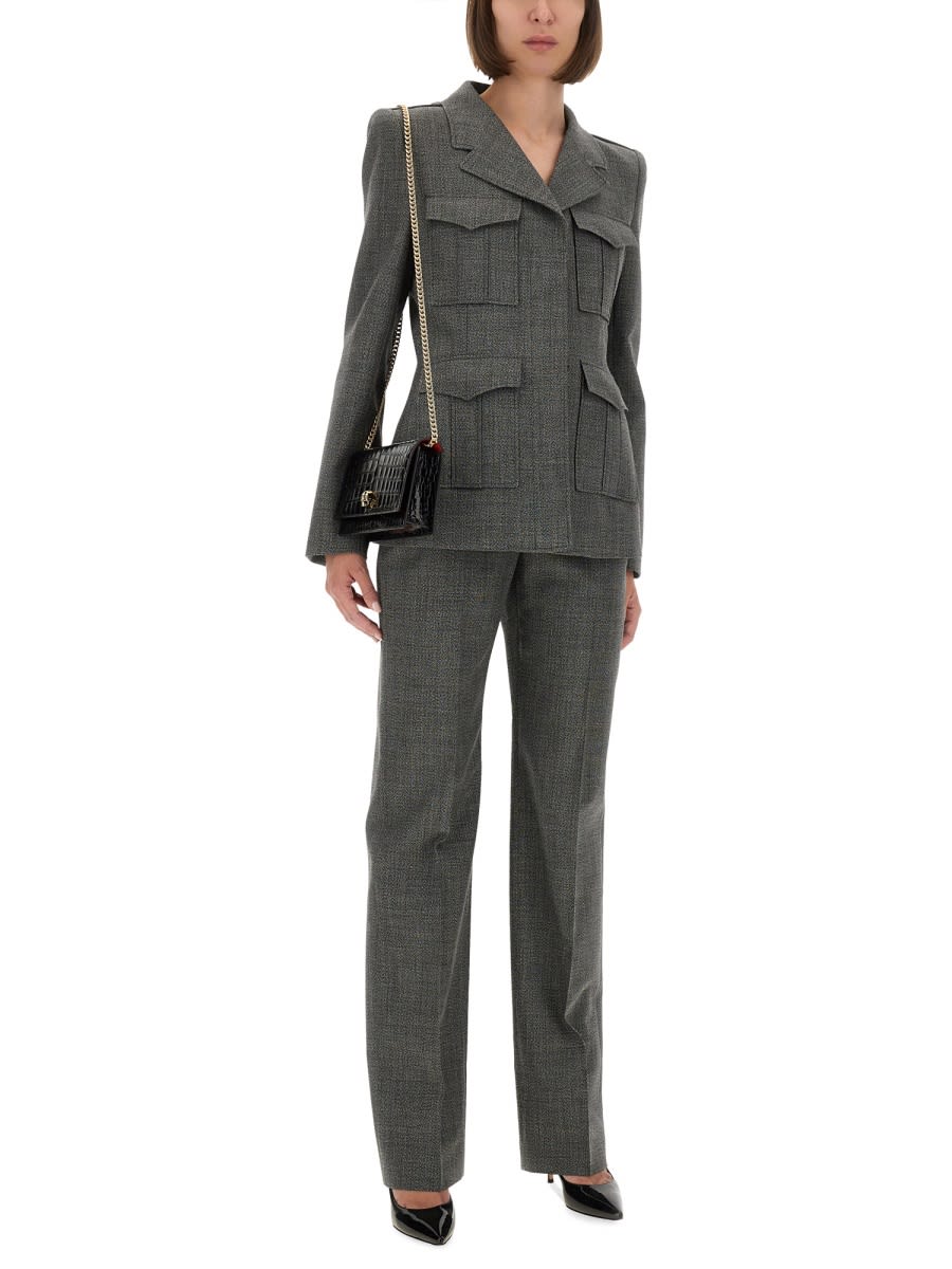 Alexander Mcqueen Straight-leg Tailored Pants With Subtle Check Pattern In Gray