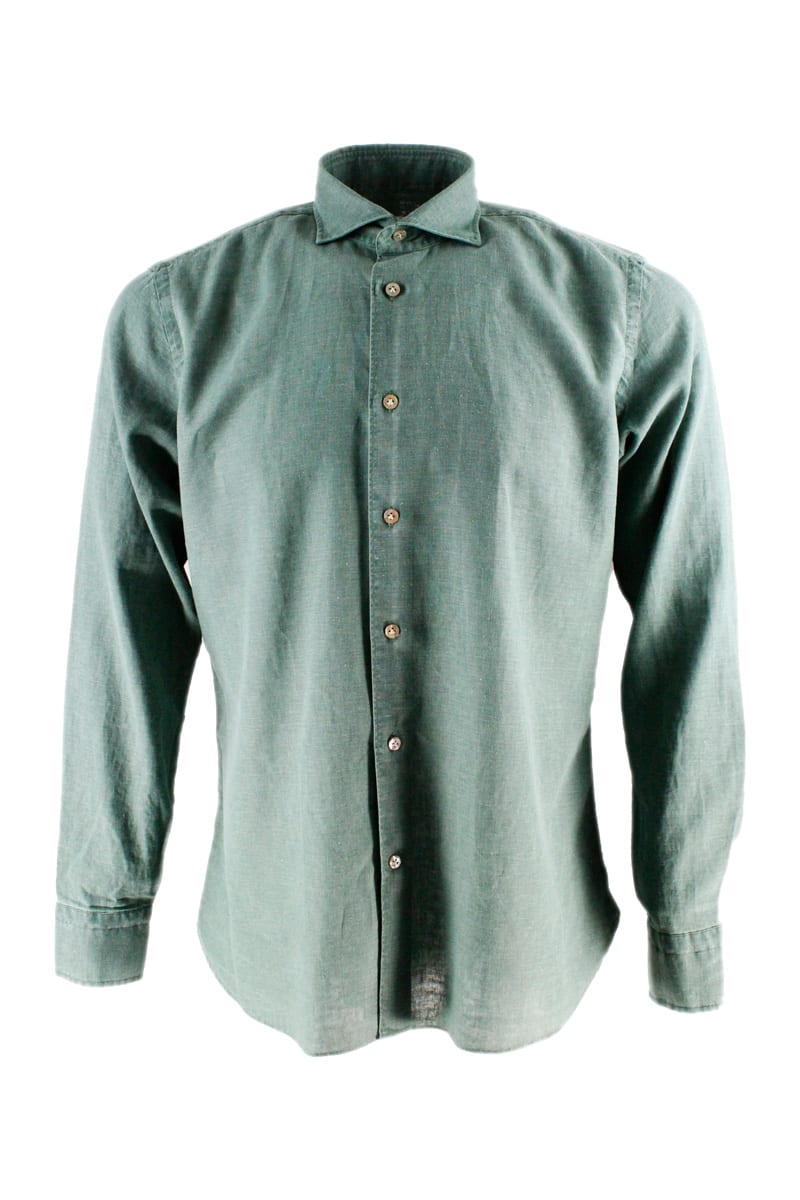 Borriello Napoli Borriello Collar Shirt, Hydro Washed In Linen And Cotton With Hand-sewn Mother-of-pearl Buttons