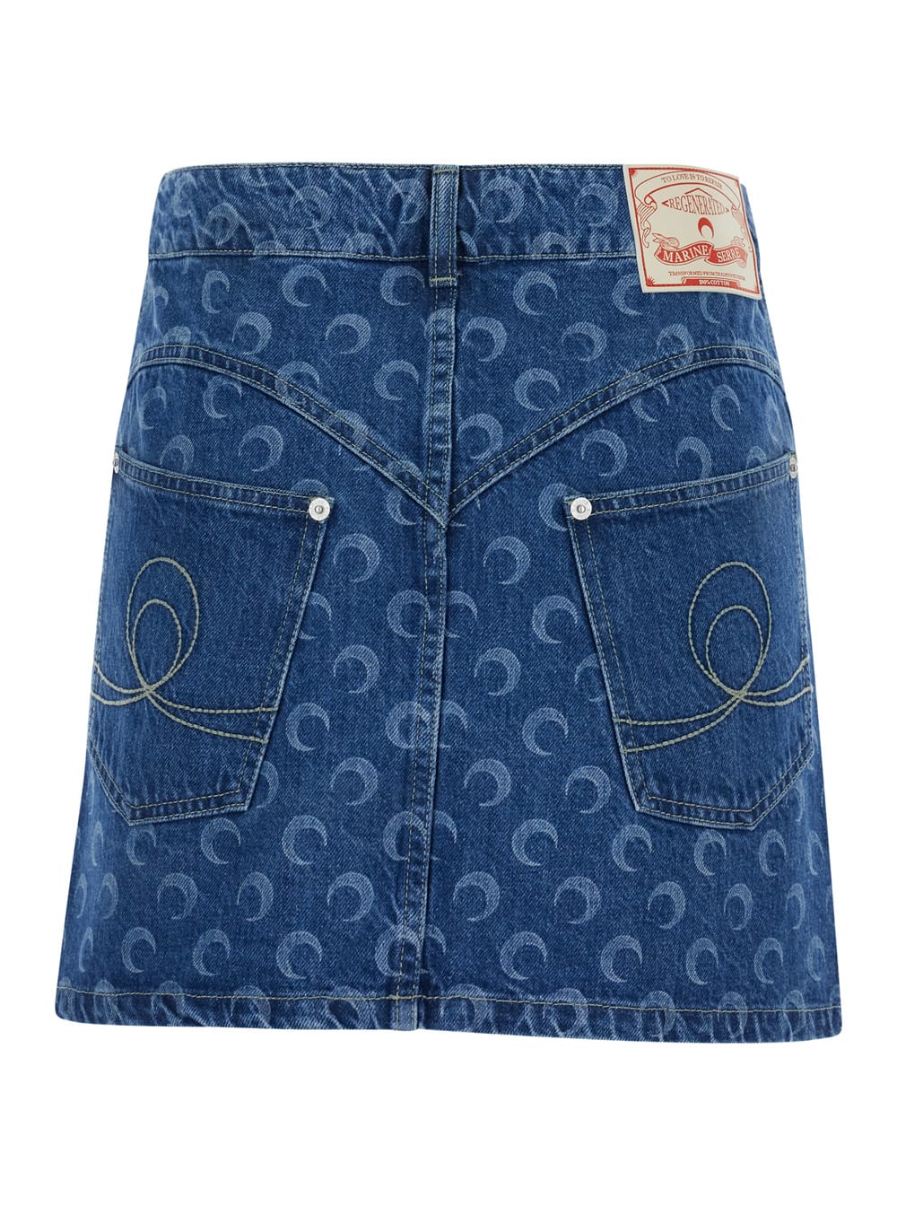 Shop Marine Serre Blue Mini Skirt With Crescenti Moon Print In Denim Woman